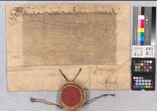 Kaiser Karl V. bestätigt Bischof Rembert von Paderborn bzw. dessen Bevollmächtigten die Regalien, Lehen und "Weltlichheit". US des Kaisers und der Kanzlei
