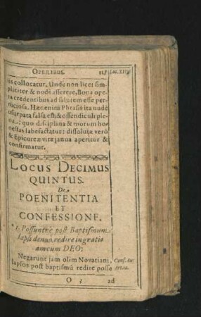 Locus Decimus Quintus. De Poenitentia Et Confessione.