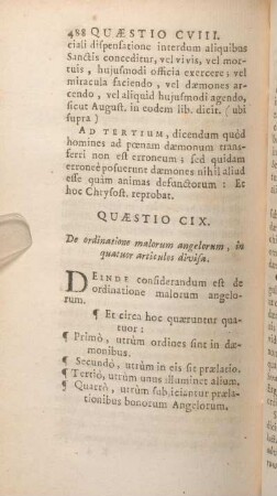 Quaestio CIXI. De ordinatione malorum angelorum, in quatuor articulos divisa.