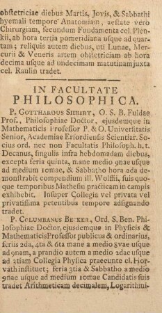 In facultate philosophica.