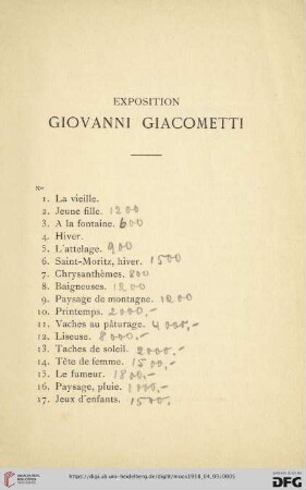 Exposition. Giovanni Giacometti (Nr. 1-110)