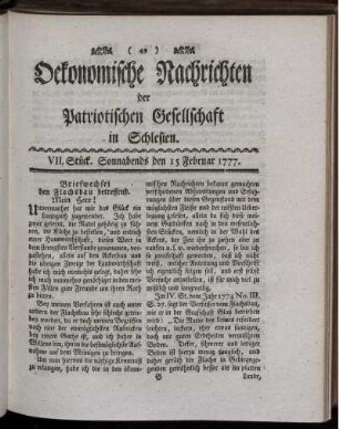 VII. Stück. Sonnabends den 15 Februar 1777.
