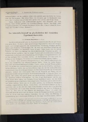 Der Schwefelkohlenstoff im physikalischen und chemischen Experimentalunterricht.