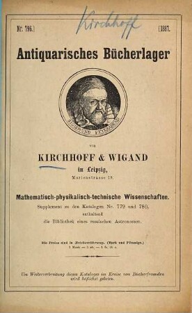 Antiquarisches Bücherlager von Kirchhoff & Wigand in Leipzig. 796. 1887