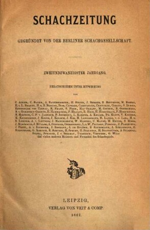 Schachzeitung. 22. 1867