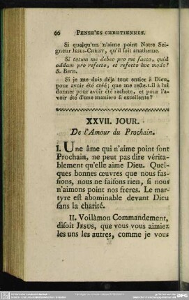 XXVII. Jour. De l'Amour du Prochain