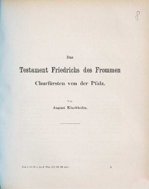 Das Testament Friedrichs des Frommen Churfürsten von der Pfalz