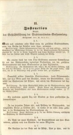 II. Instruction Behufs der Geschäftsführung der Stadtverordneten-Versammlung