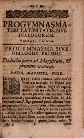Progymnasmatum latinitatis sive dialogorum volumen ..., 1. (1726)