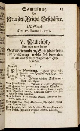 III. Stuck. Den 17. Januarii, 1756.