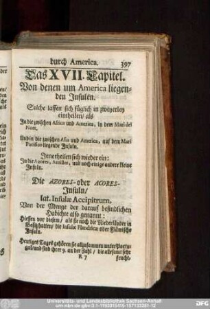 Das XVII. Capitel. Von denen um America liegenden Insulen.