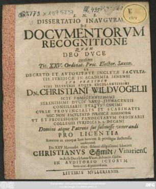 Dissertatio Inauguralis De Documentorum Recognitione