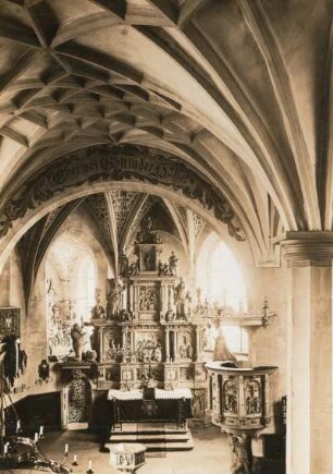 Stadtkirche : Lauenstein, Stadtkirche, Inneres, Blick zum Altar und zur Kanzel