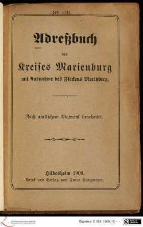 1909: [1909] Adreßbuch des Kreises Marienburg mit Ausnahme des Fleckens Moritzberg