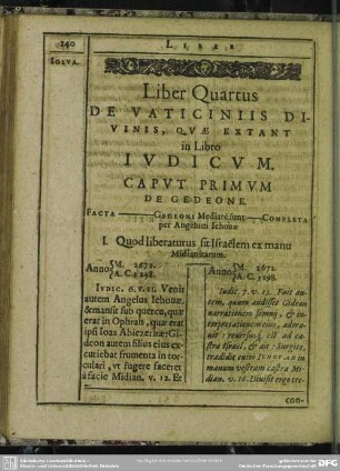 Liber Quartus, De Vaticinis Divinis, Quae Extant in Libro Iudicum