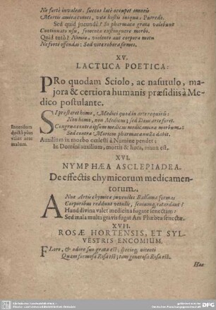 XVI. Nymphaea Aschlepiadea. De effectis chymicorum medicamentorum.