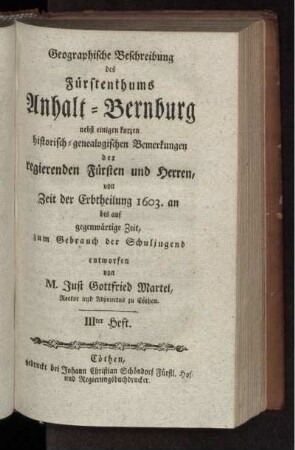 3: Geographische Beschreibung des Fürstenthums Anhalt [...]. 3