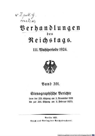 Verhandlungen des Reichstages. Stenographische Berichte. 391. 1924