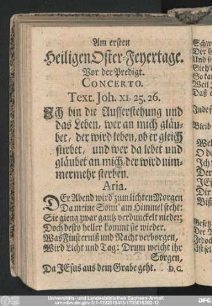 Am ersten Heiligen Oster-Feyertage.