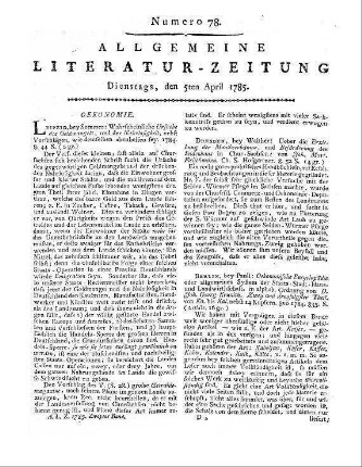 Wahrscheinliche Ursache des Geldmangels und der Nahrlosigkeit. Nebst Vorschlägen wie denenselben abzuhelfen sey. Leipzig: Sommer 1784
