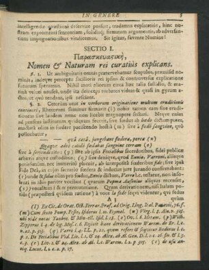 Sectio I. Nomen & Naturam rei curatius explicans.