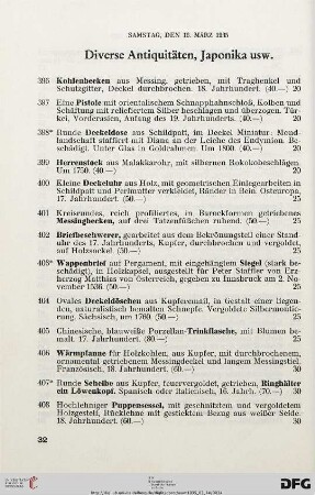 Diverse Antiquitäten, Japonika usw. (Nr. 396-421)