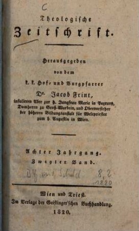 Theologische Zeitschrift. 8,2, 8,2. 1820