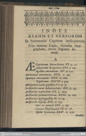 Index Rerum Et Verborum In Summariis Capitum indicatorum Prior numerus Caput, secundus Paragraphum, tertius Paginam denotat