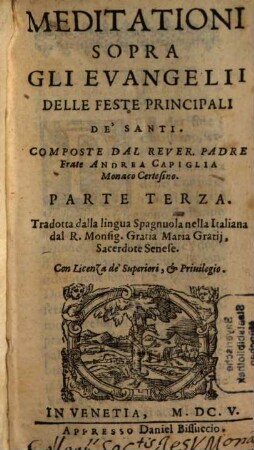 Meditationi Sopra Tvtti Gli Evangelii Dell'Anno, 3. Meditationi Sopra Gli Evangelii Delle Feste Principali De' Santi