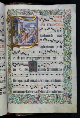 Zierseite mit Bordürenrahmen, Initiale mit Miniatur: