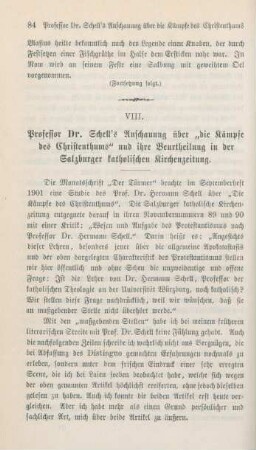 84-92 Professor Dr. Schell's Anschauung über "die Kämpfe des Christenthums" und ihre Beurtheilung in der Salzburger katholischen Kirchenzeitung