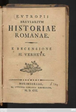 Evtropii Breviarivm Historiae Romanae : E Recensione