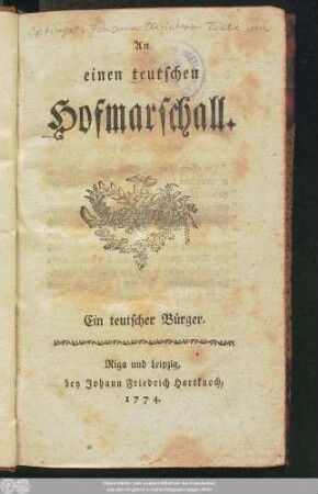 An einen teutschen Hofmarschall