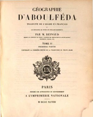 Géographie d'Aboulféda. 2,1, Contenant la première moitié de la traduction du texte arabe
