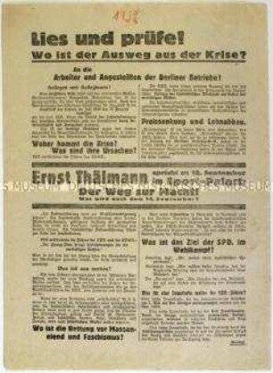 Flugblatt der KPD zur Reichstagswahl 1930