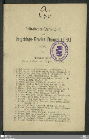 1898: Mitglieder-Verzeichnis des Erzgebirgs-Vereins Chemnitz