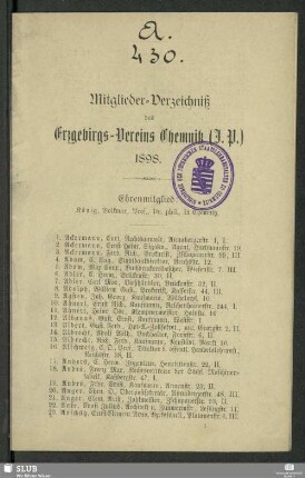 1898: Mitglieder-Verzeichnis des Erzgebirgs-Vereins Chemnitz