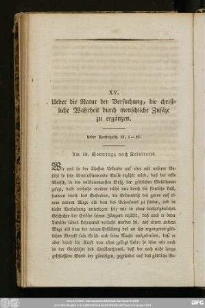 XV. Ueber die Natur der Versuchung, die christliche Wahrheit durch menschliche Zusäze zu ergänzen.