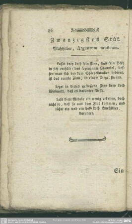 Zwanzigstes Stük. Mahlsilber, Argentum musicum