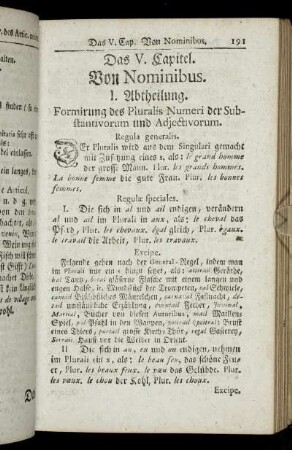 I. Abtheilung. Formirung des Pluralis Numeri der Substantivorum und Adjectivorum. - III. Abtheilung. Von Formirung der Comparativorum und Superlativorum.