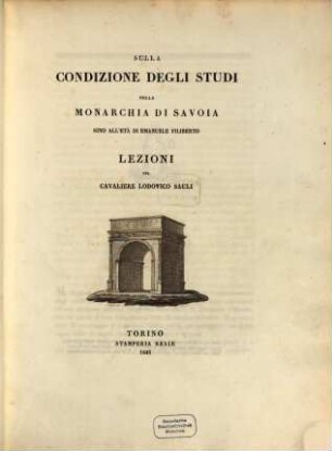Sulla condizione degli studi nella monarchia de Savoia