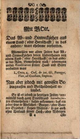 Ambts-müssige Stunden zugebracht im Juridischen Discurs vom Emigrations, Nachsteur und Abzugs-Recht