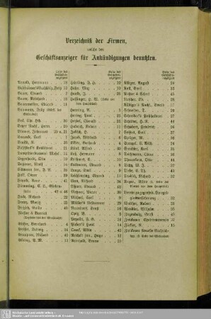 Verzeichnis der Firmen, welche den Geschäftsanzeiger für Ankündigungen benutzten