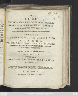 De Loco Vectigalibvs Sive Oneribvs Pvblicis Realibvs Et Personalibvs In Concvrsv Creditorvm Attribvendo