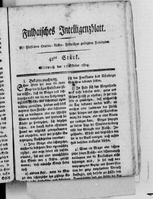 42tes Stück, Ausgabe vom 17. Oktober 1804