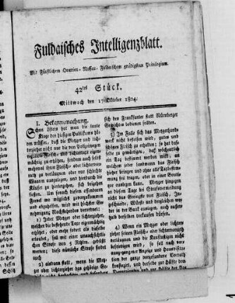 42tes Stück, Ausgabe vom 17. Oktober 1804