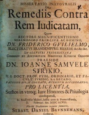 Dissertatio inauguralis de remediis contra rem iudicatam