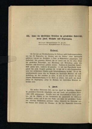 Ueber die schriftlichen Arbeiten im Unterricht, deren Zweck, Methode und Begrenzung
