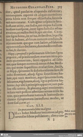Cap. XLI. De praecavenda febre maligna