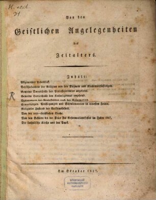 Von den geistlichen Angelegenheiten des Zeitalters